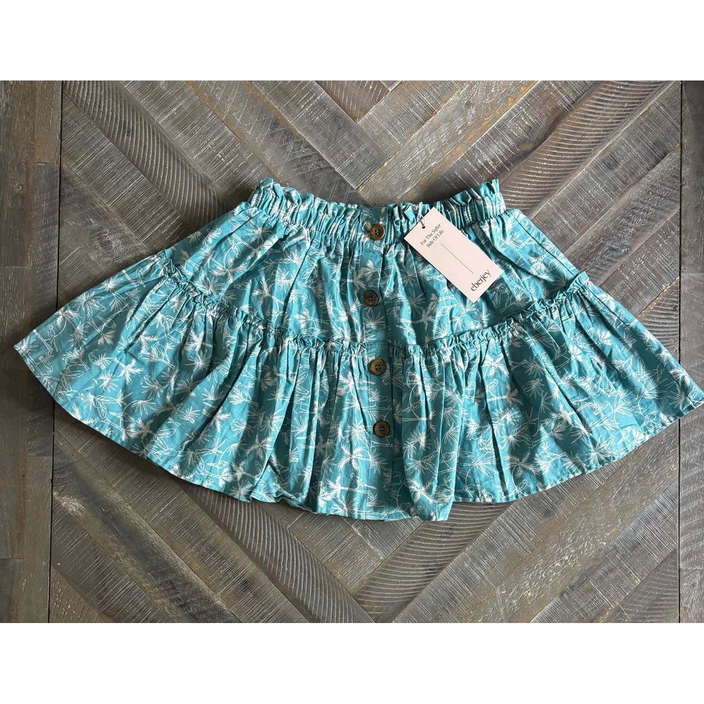 Eberjey Nellie Tropical Toucan Mini Skirt Teal Blue Palm Print Button Front S